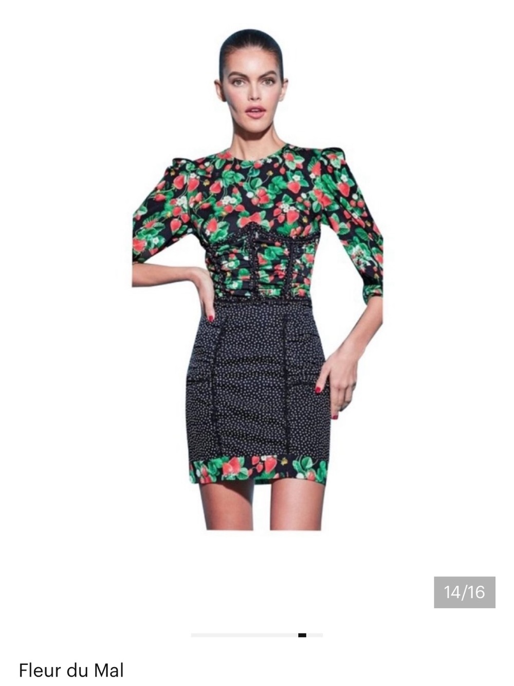Fleur du Mal Black Strawberry & Polka Dot Silk Corset Top